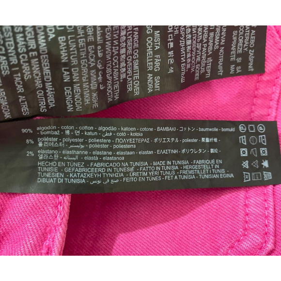Zara Size 2 Hot Pink Denim Jeans Straight Pockets Raw Hem Casual Barbie Core - Picture 6 of 6